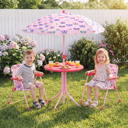 Kids Outdoor Table and Chair Set with Adjustable Umbrella