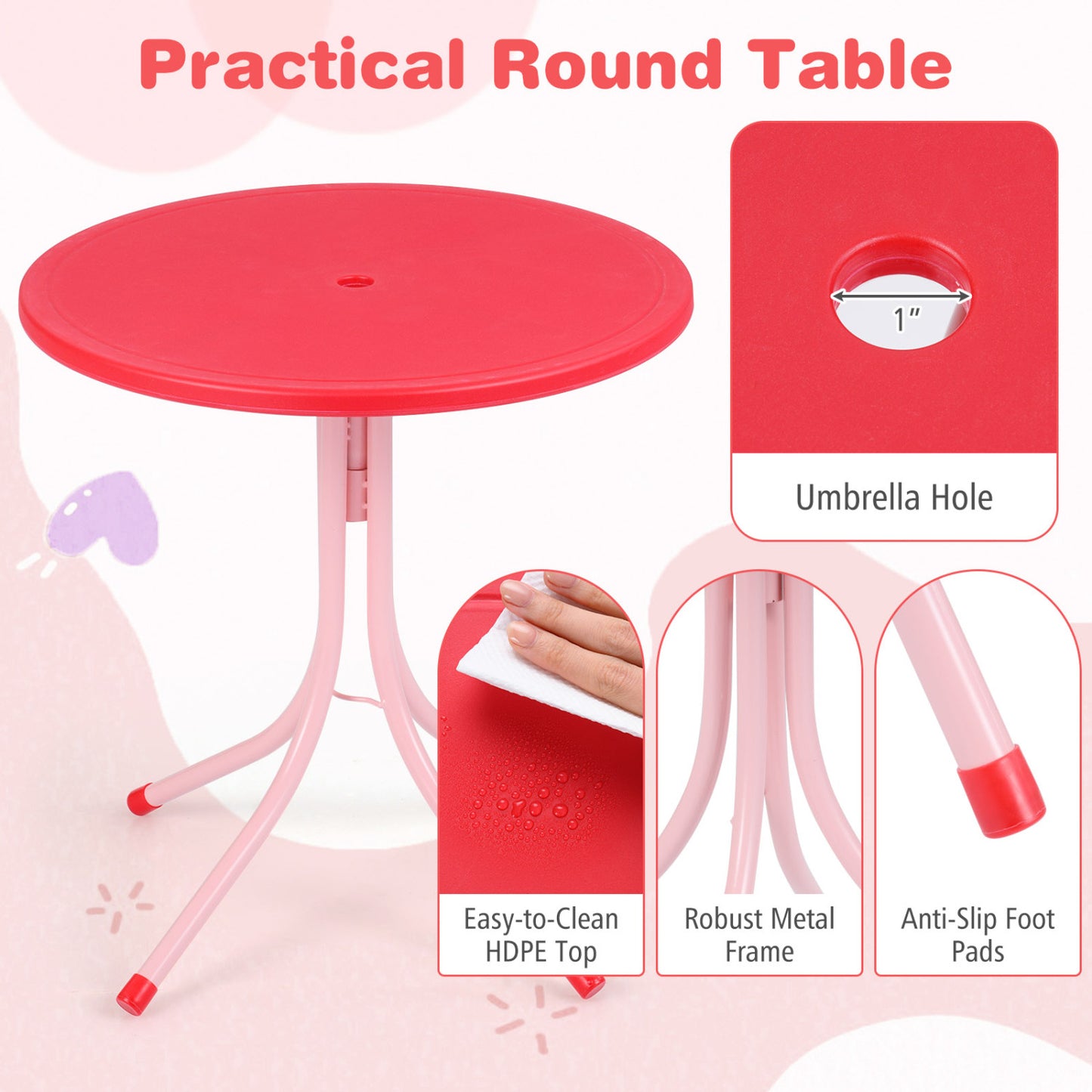 Kids Outdoor Table and Chair Set with Adjustable Umbrella