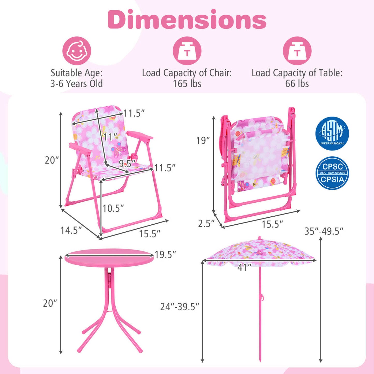 Kids Outdoor Table and Chair Set with Adjustable Umbrella