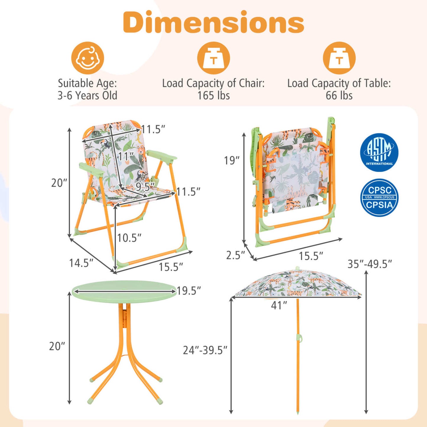 Kids Outdoor Table and Chair Set with Adjustable Umbrella