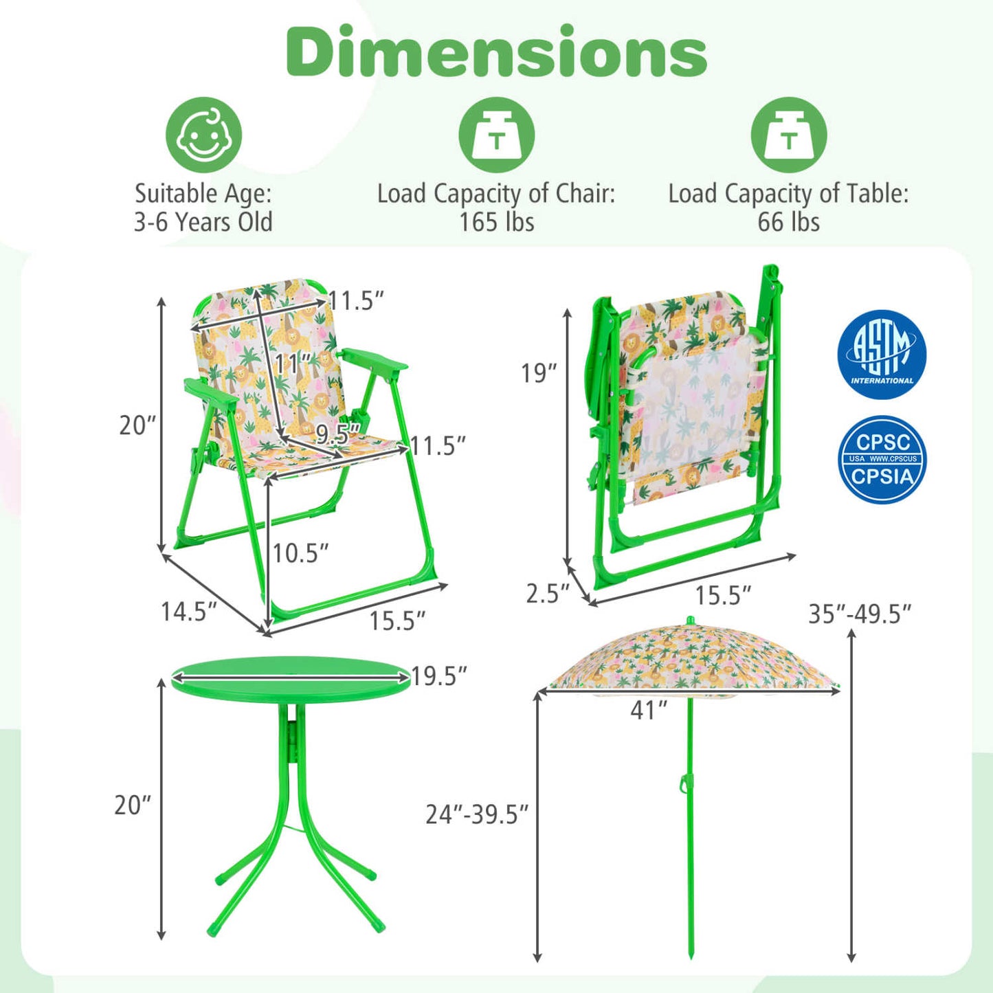 Kids Outdoor Table and Chair Set with Adjustable Umbrella