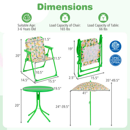 Kids Outdoor Table and Chair Set with Adjustable Umbrella