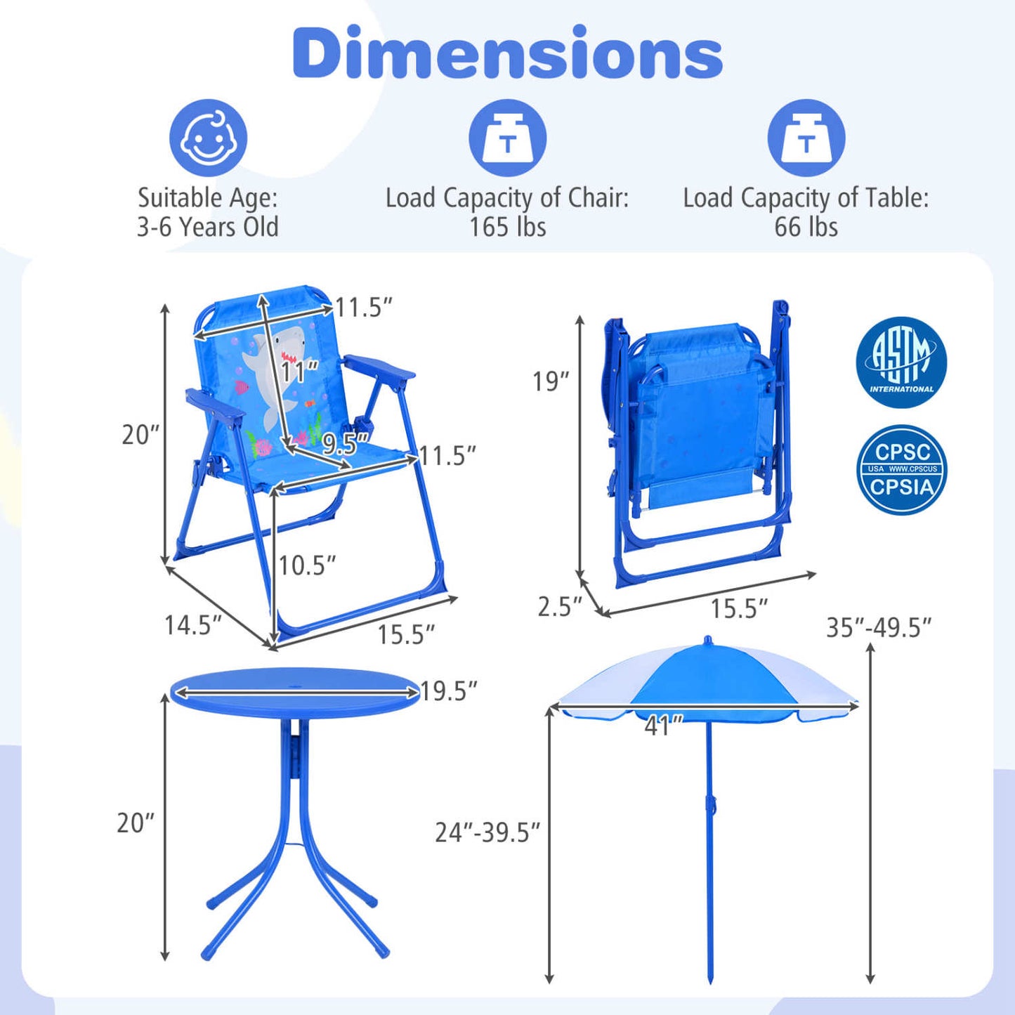 Kids Outdoor Table and Chair Set with Adjustable Umbrella