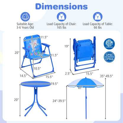Kids Outdoor Table and Chair Set with Adjustable Umbrella