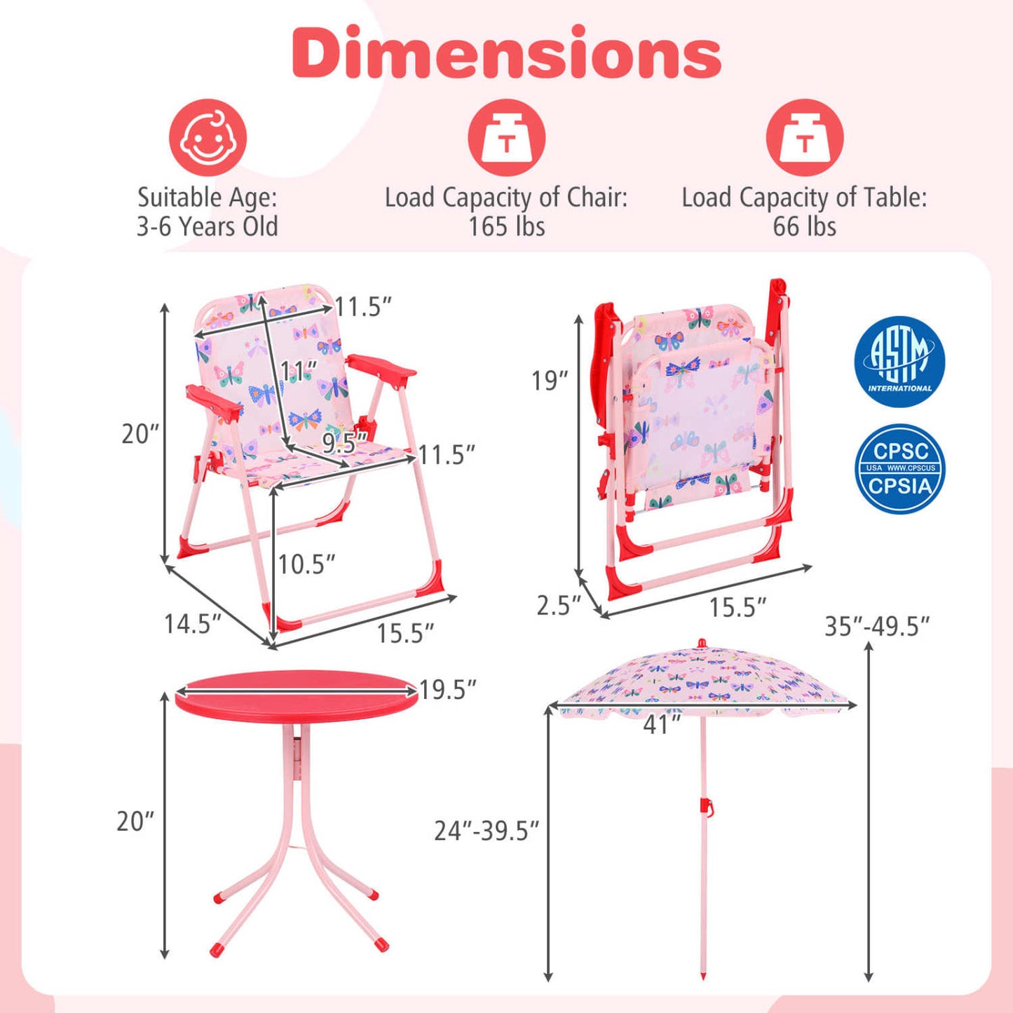 Kids Outdoor Table and Chair Set with Adjustable Umbrella