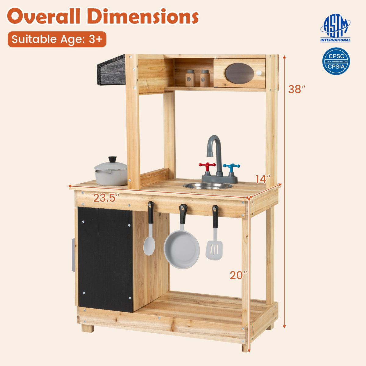 Wooden Mud Kitchen Playset with Stove and Chalkboard