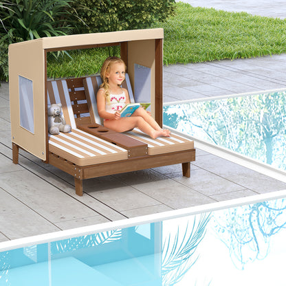 Kids Double Lounge Chair with Awning and Cup Holders
