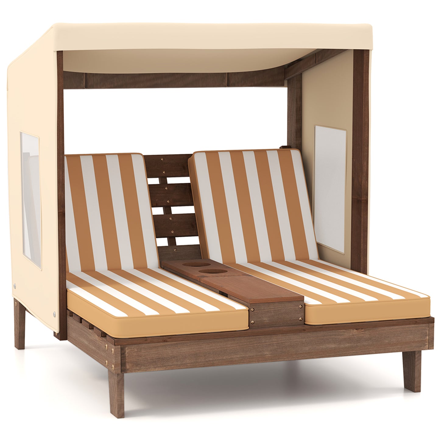 Kids Double Lounge Chair with Awning and Cup Holders