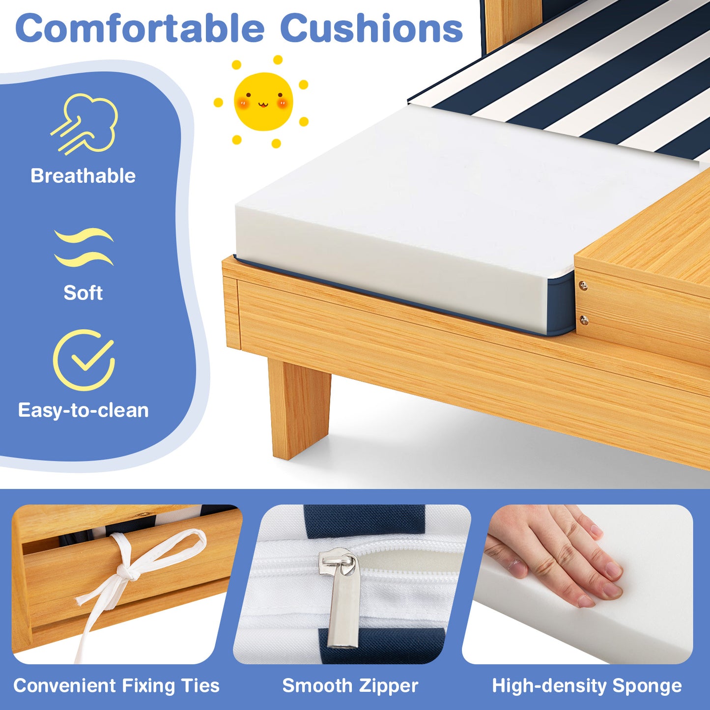 Kids Double Lounge Chair with Awning and Cup Holders