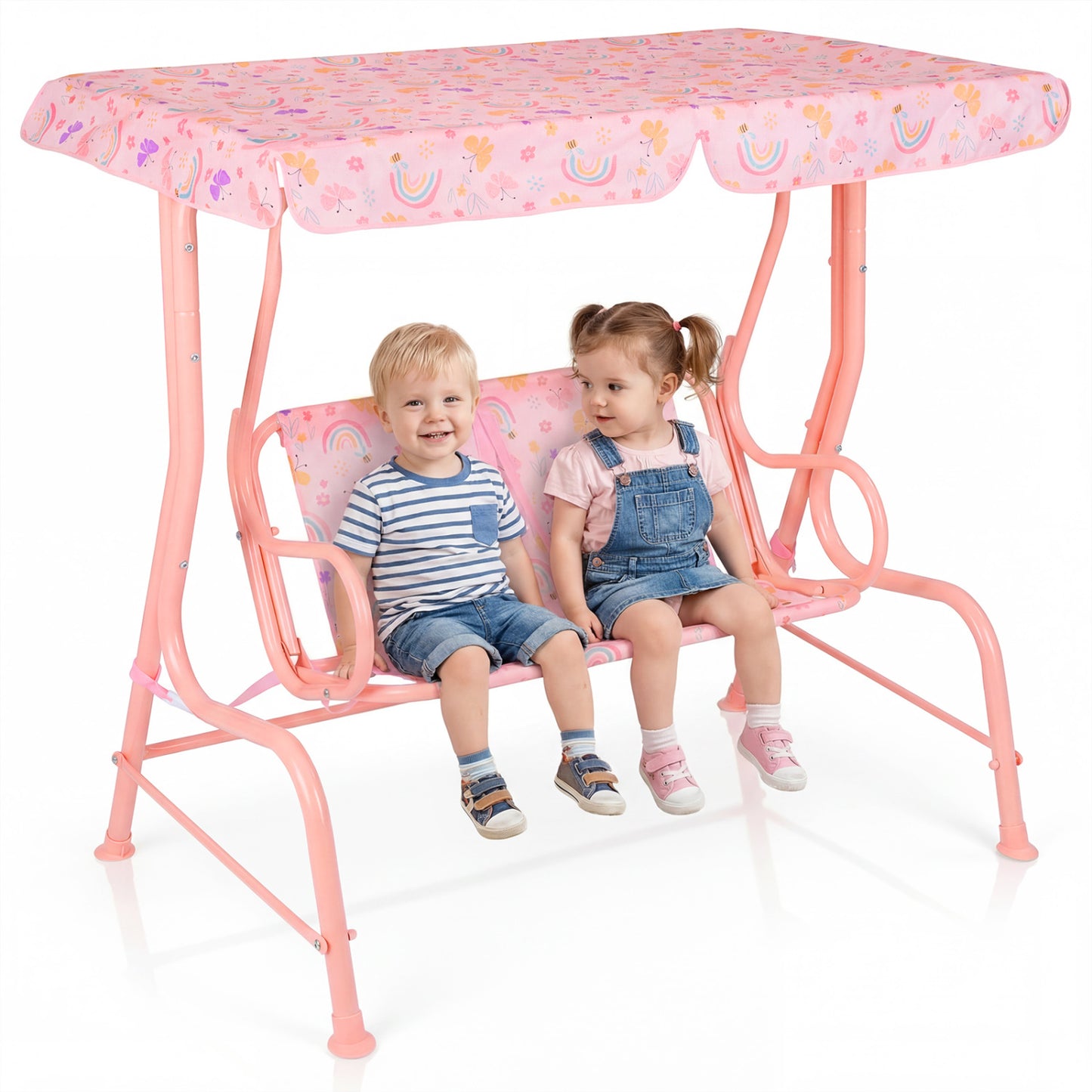 2-Seater Kids Patio Swing with Adjustable Canopy
