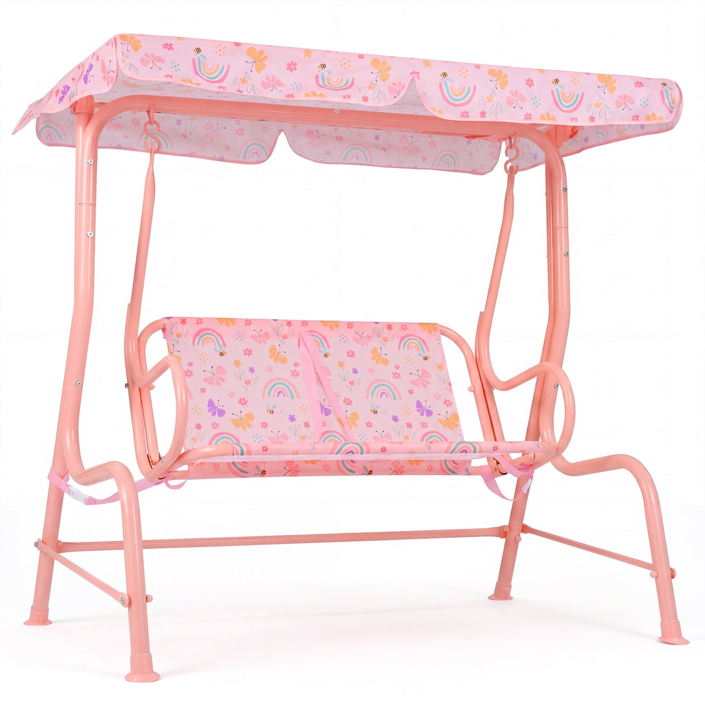 2-Seater Kids Patio Swing with Adjustable Canopy