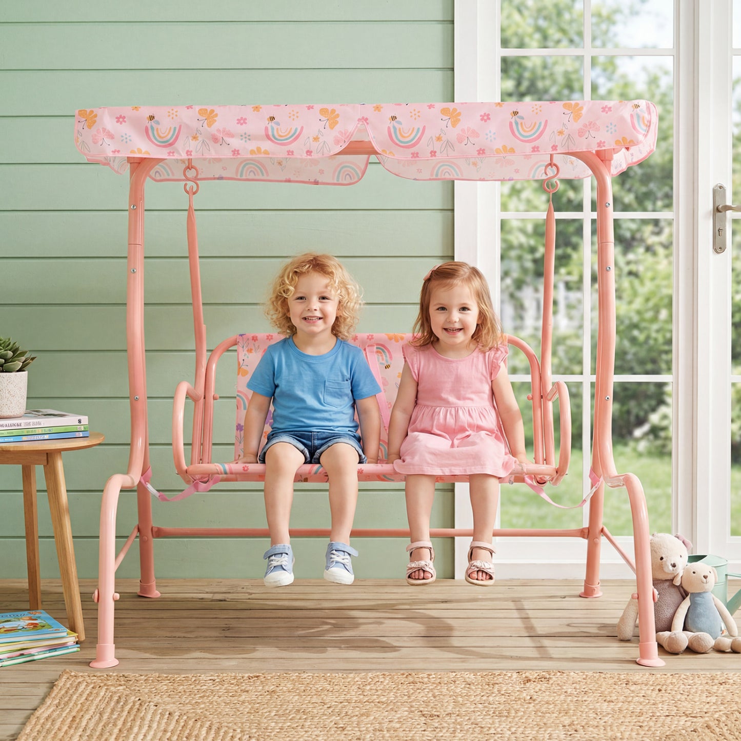 2-Seater Kids Patio Swing with Adjustable Canopy