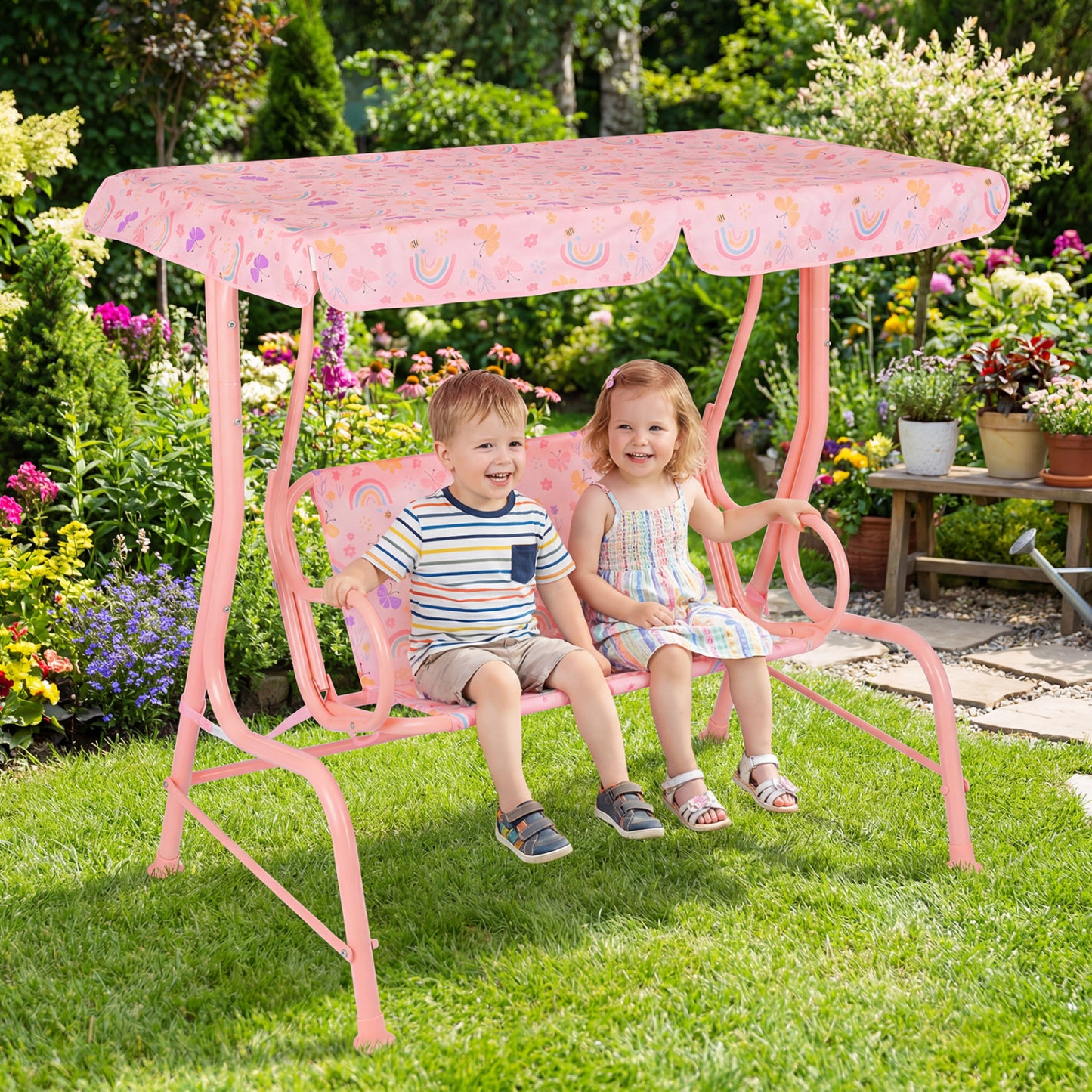 2-Seater Kids Patio Swing with Adjustable Canopy