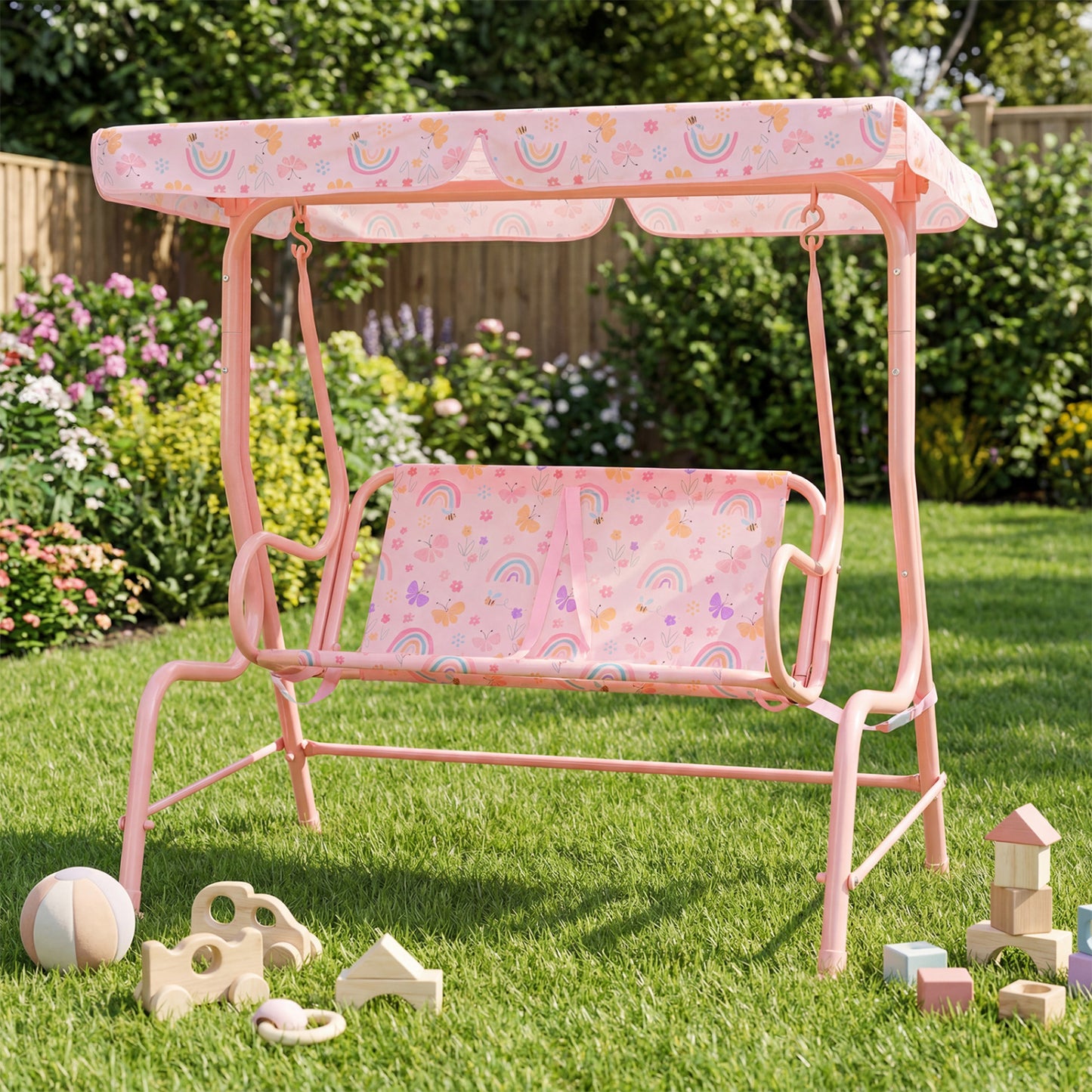 2-Seater Kids Patio Swing with Adjustable Canopy