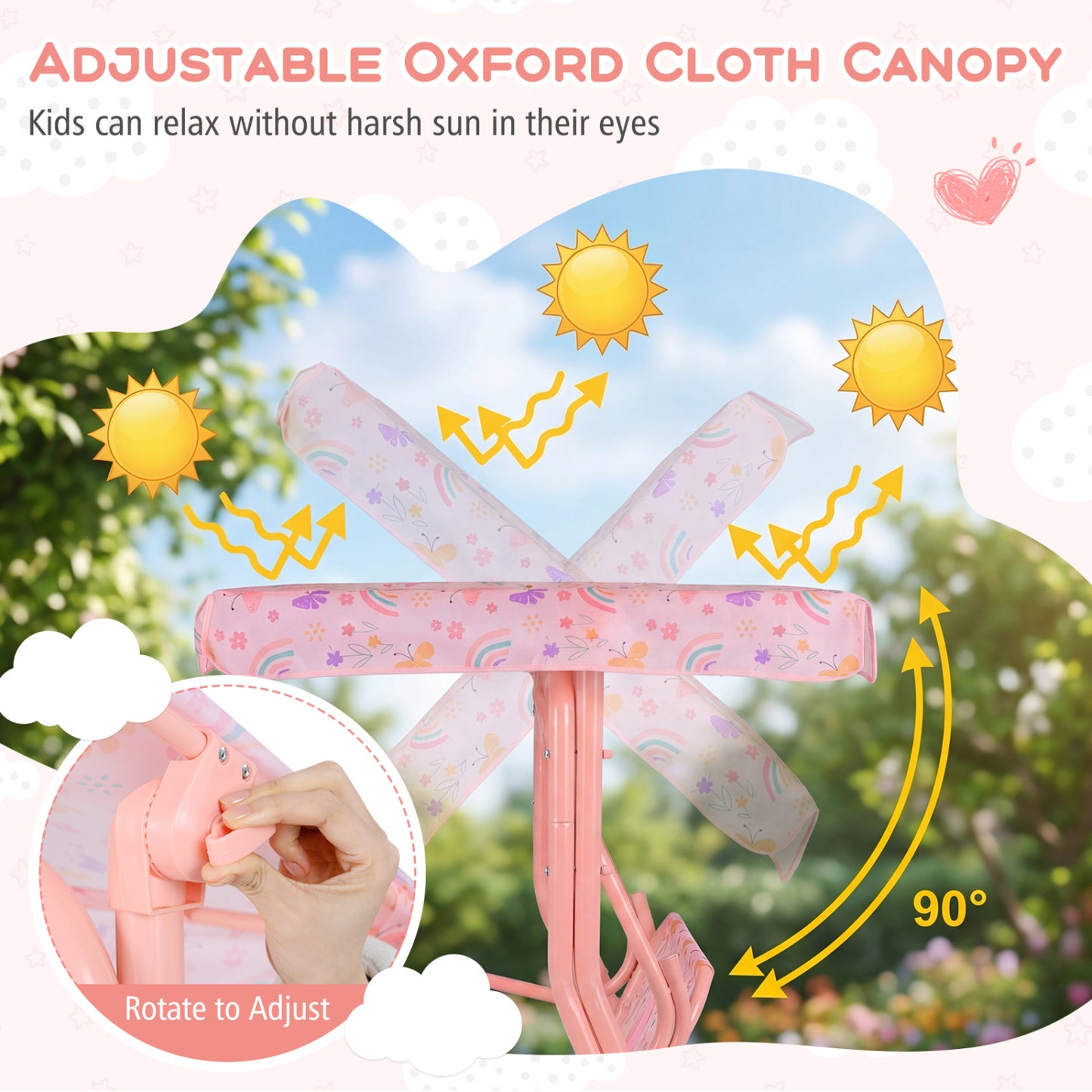2-Seater Kids Patio Swing with Adjustable Canopy