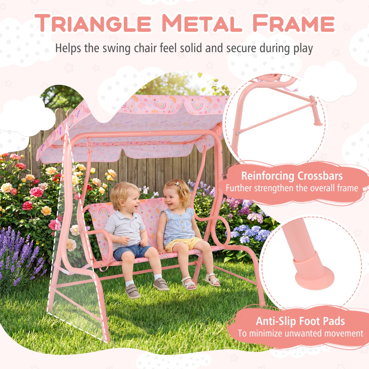 2-Seater Kids Patio Swing with Adjustable Canopy