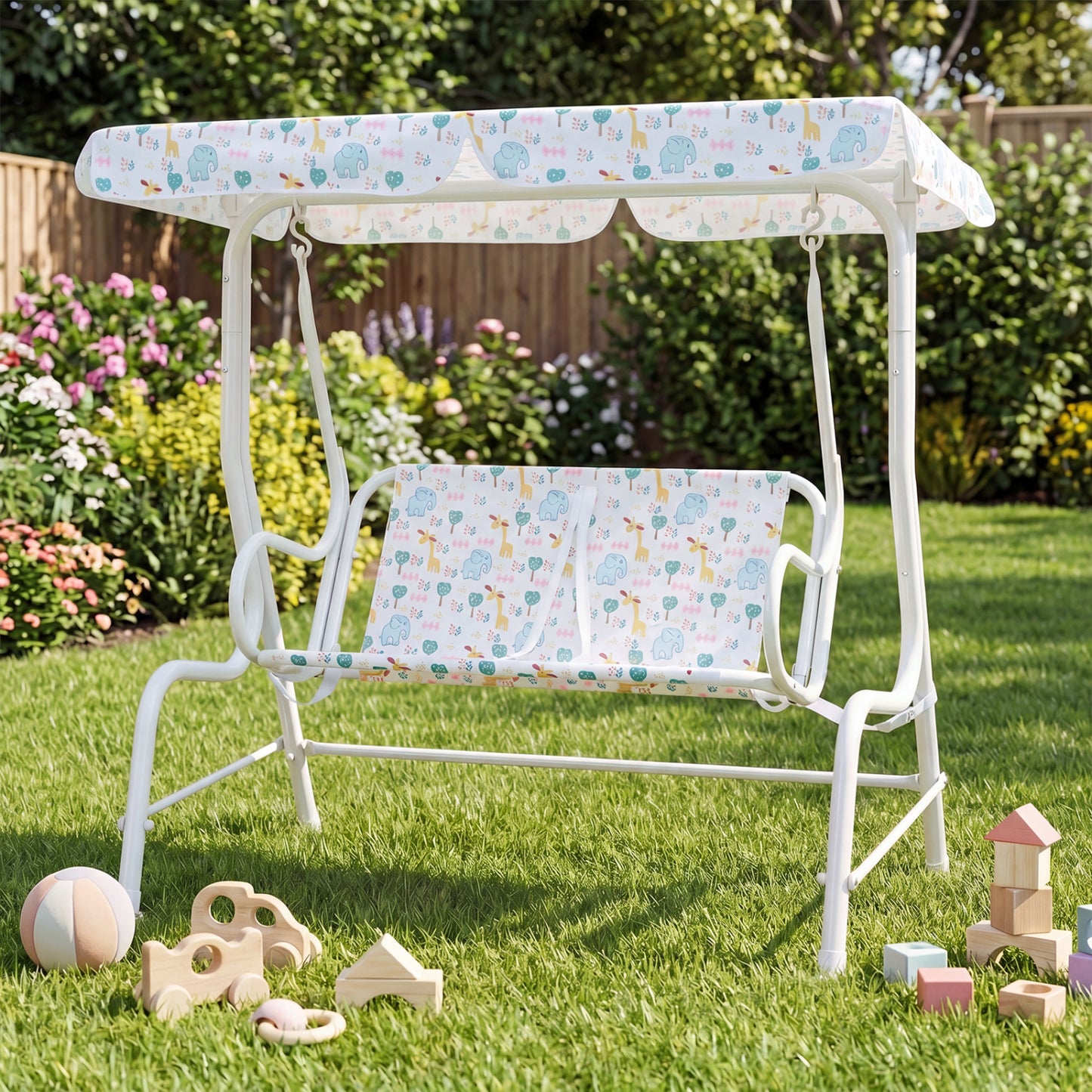2-Seater Kids Patio Swing with Adjustable Canopy