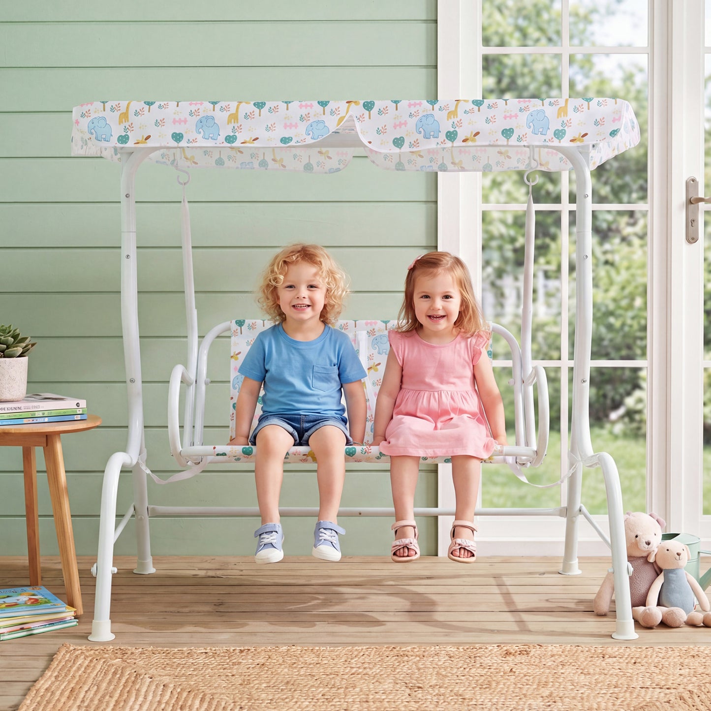 2-Seater Kids Patio Swing with Adjustable Canopy