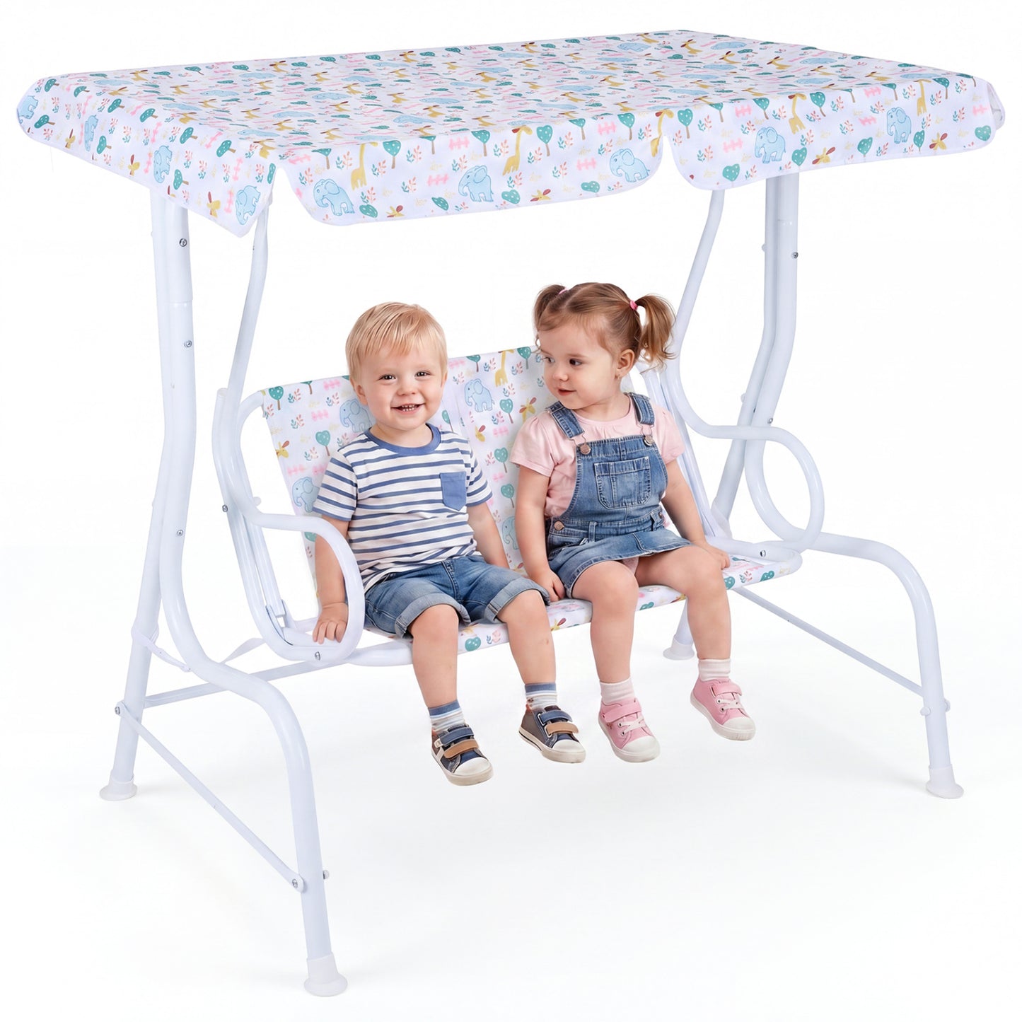 2-Seater Kids Patio Swing with Adjustable Canopy