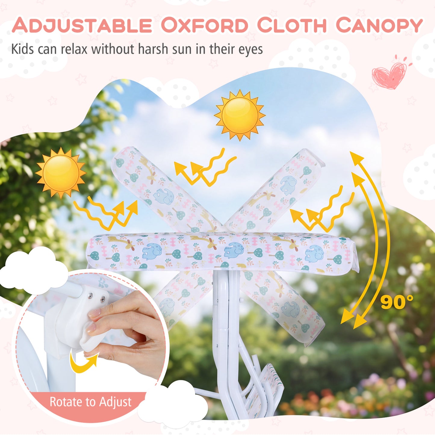 2-Seater Kids Patio Swing with Adjustable Canopy