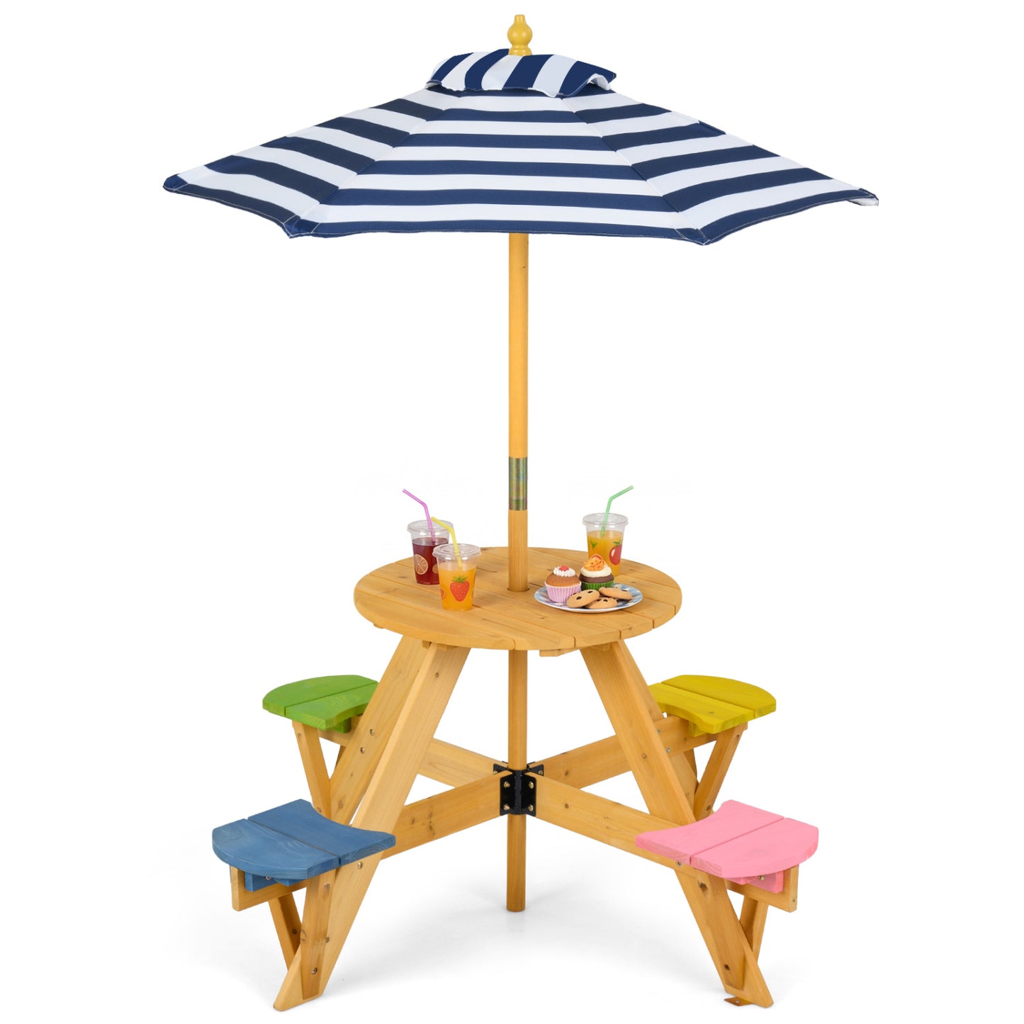 Kids Picnic Table with Umbrella and 4 Stools Set