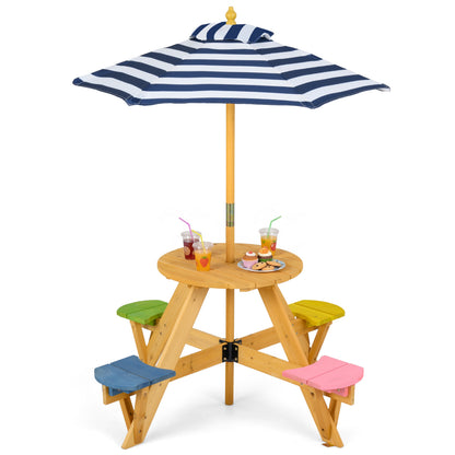 Kids Picnic Table with Umbrella and 4 Stools Set