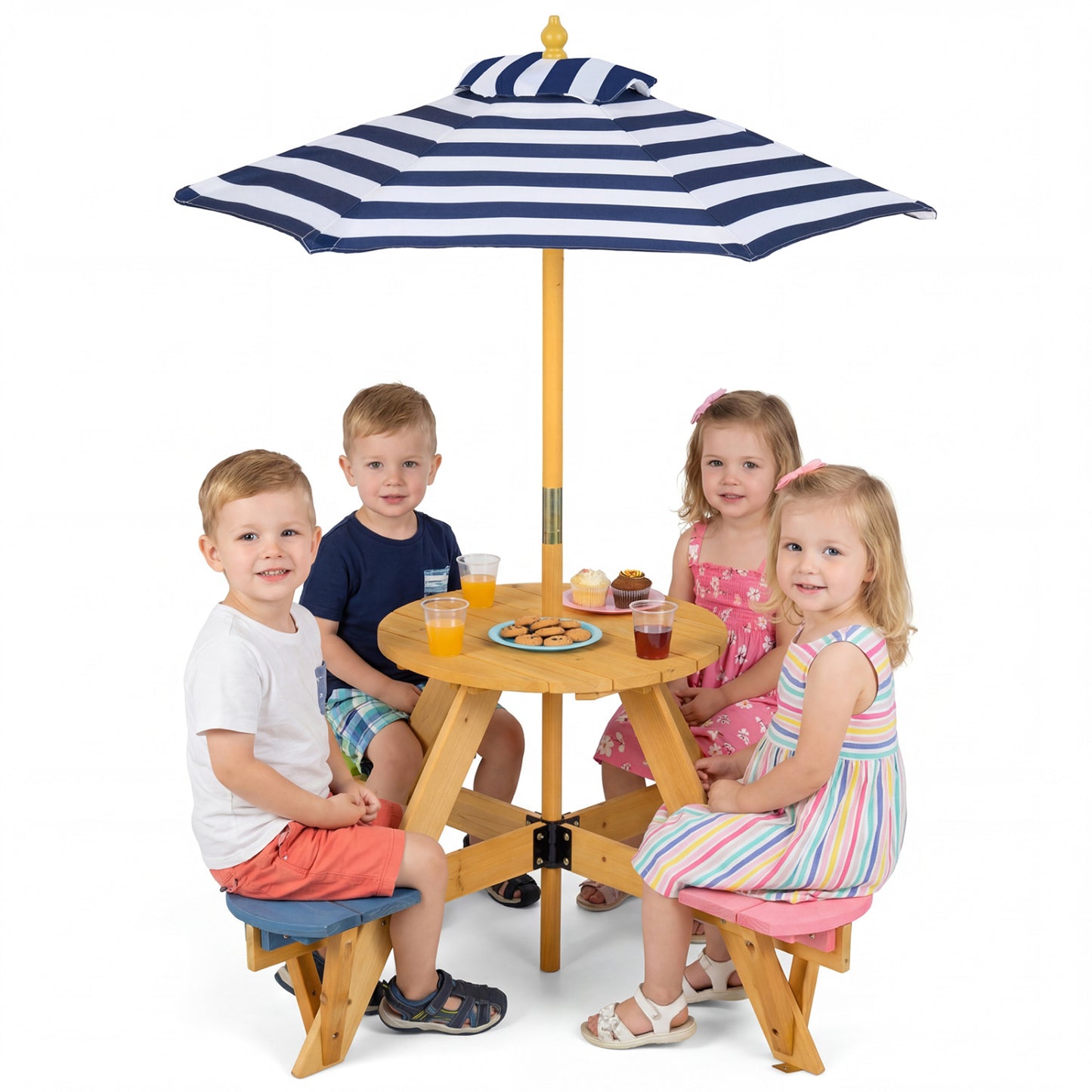 Kids Picnic Table with Umbrella and 4 Stools Set