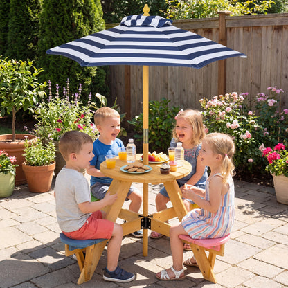 Kids Picnic Table with Umbrella and 4 Stools Set