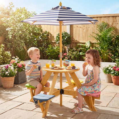 Kids Picnic Table with Umbrella and 4 Stools Set