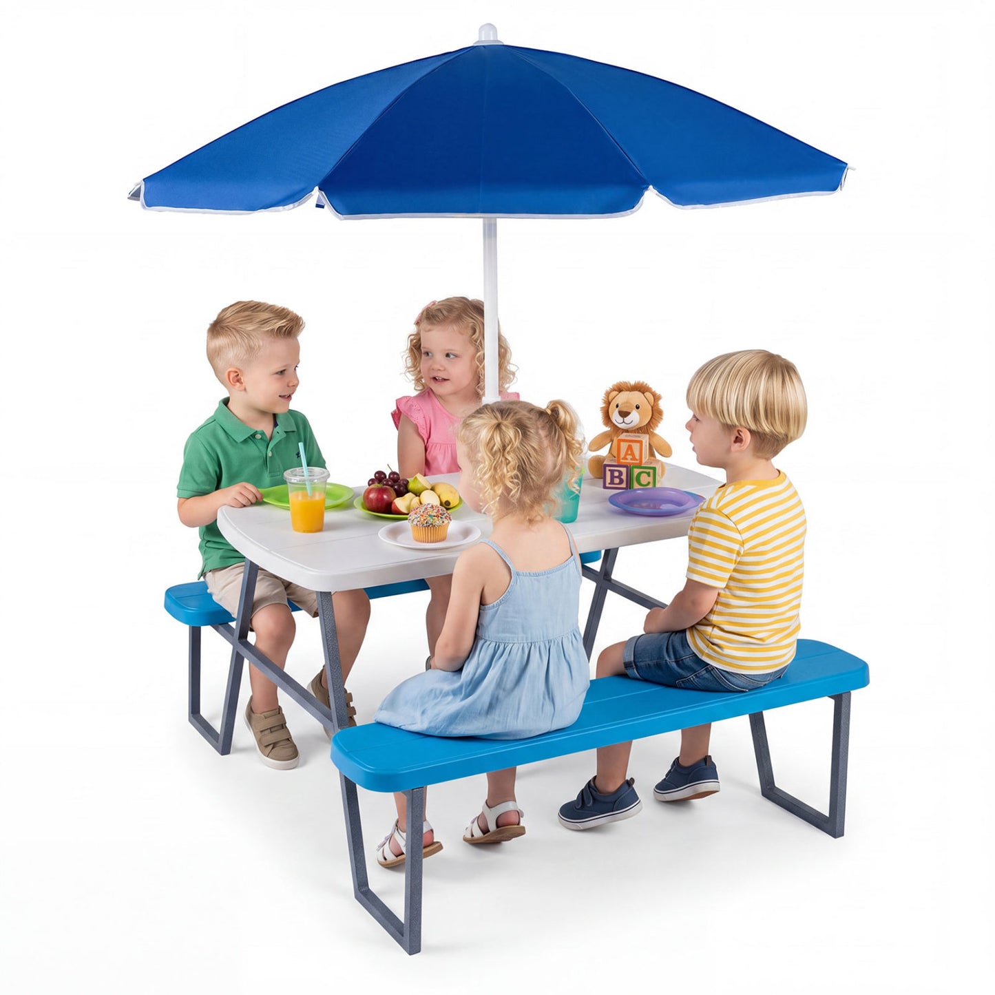 Kids Picnic Table with Benches and Umbrella - Seats 4