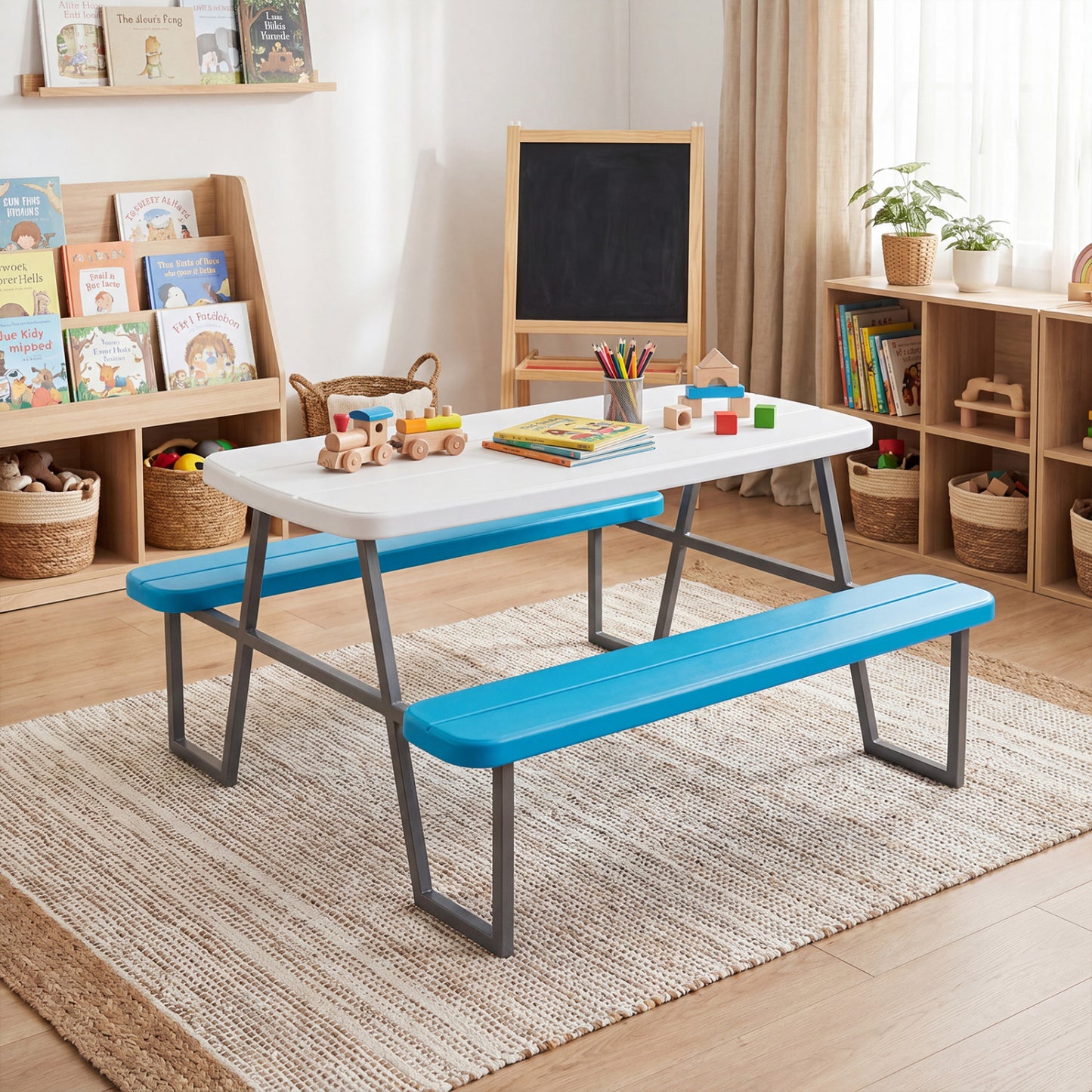 Kids Picnic Table with Benches and Umbrella - Seats 4