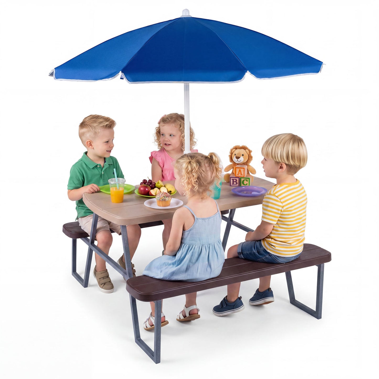 Kids Picnic Table with Benches and Umbrella - Seats 4