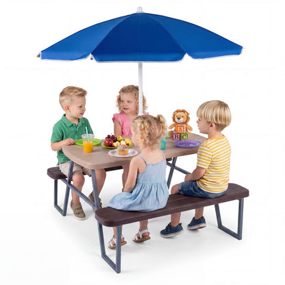 Kids Picnic Table with Benches and Umbrella - Seats 4