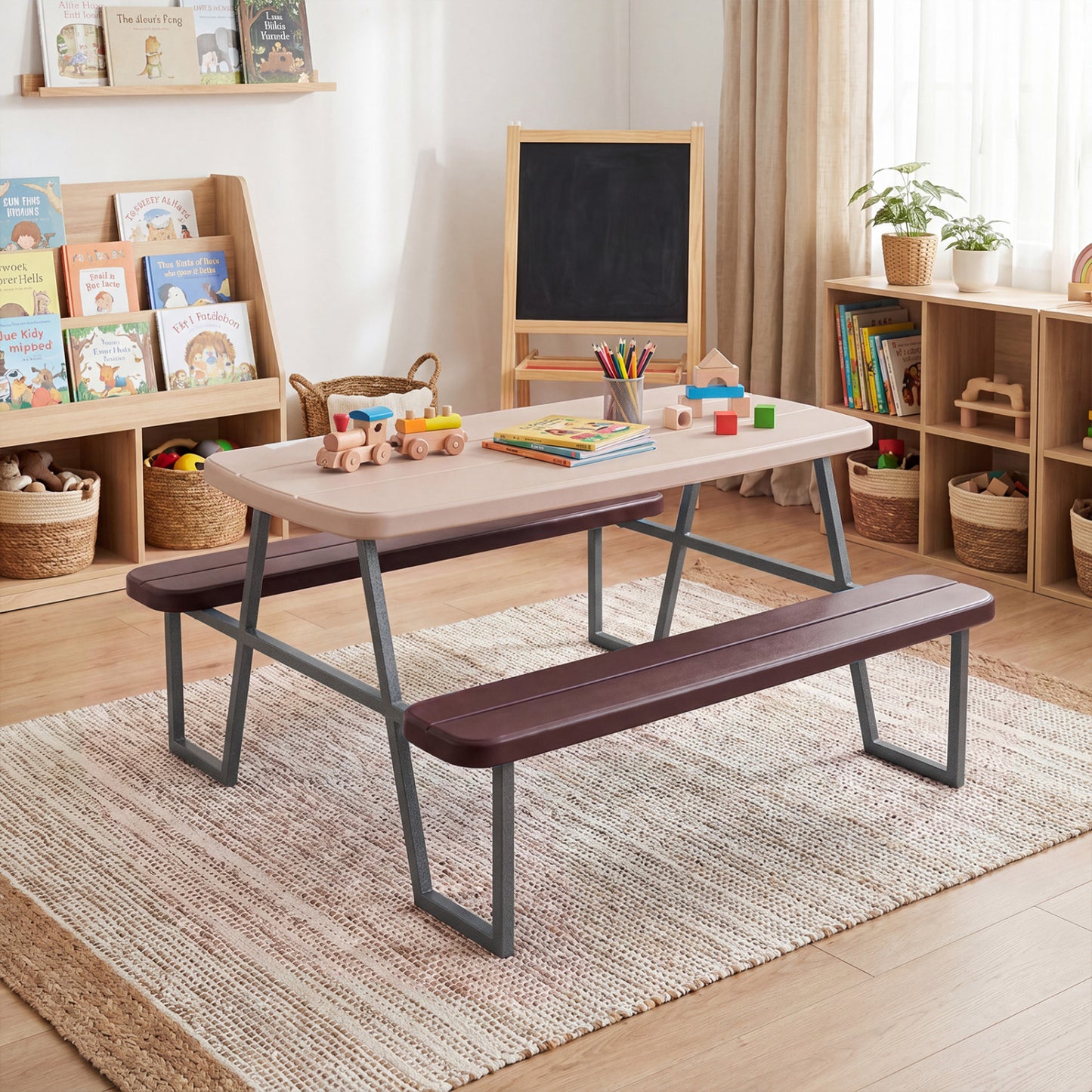 Kids Picnic Table with Benches and Umbrella - Seats 4