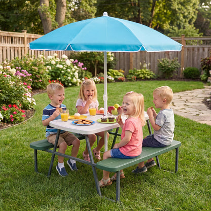 Kids Picnic Table with Benches and Umbrella - Seats 4