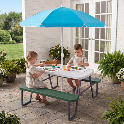 Kids Picnic Table with Benches and Umbrella - Seats 4