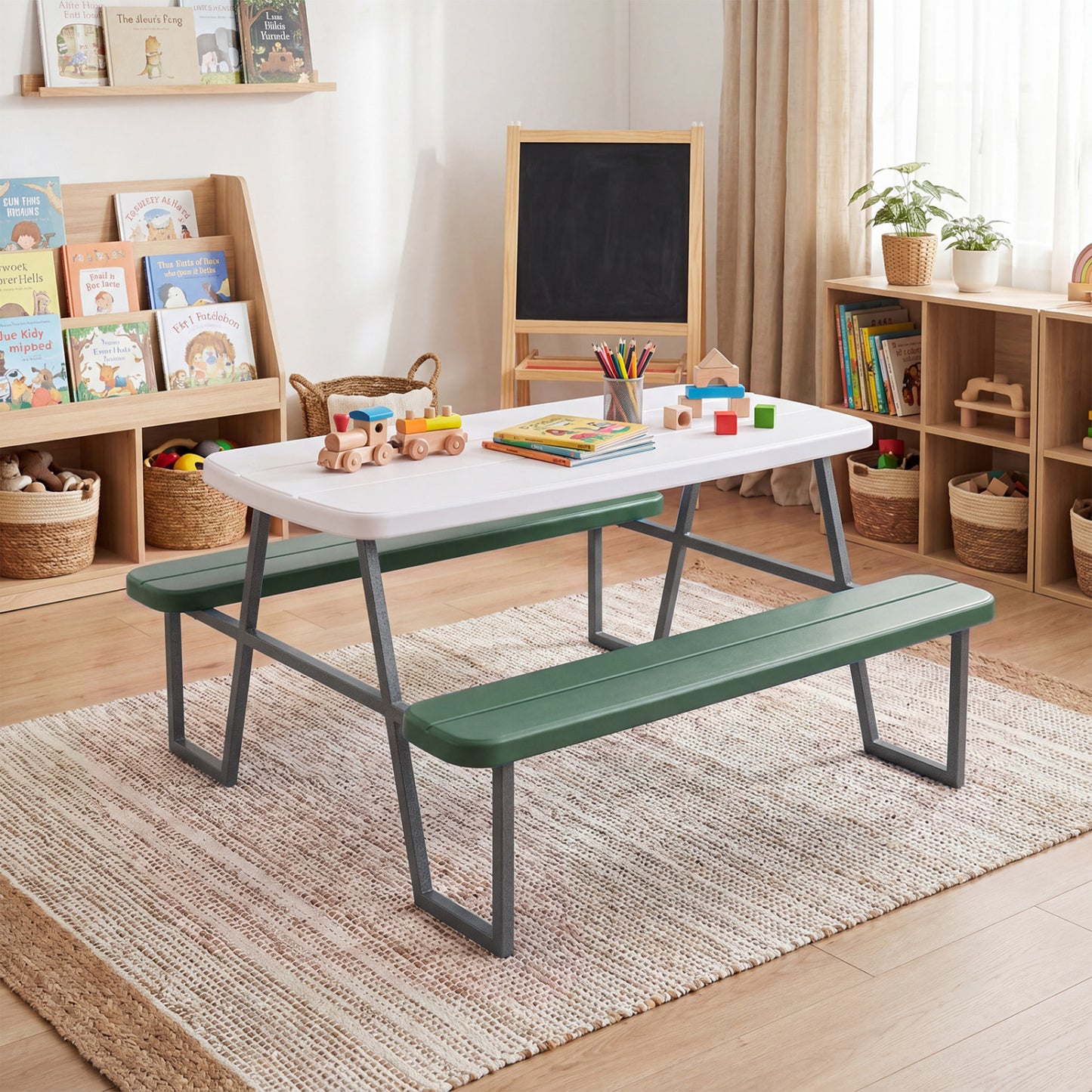Kids Picnic Table with Benches and Umbrella - Seats 4