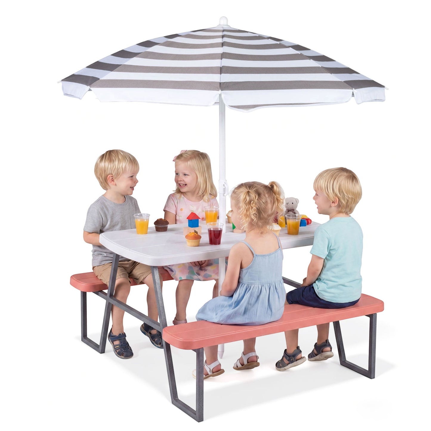 Kids Picnic Table with Benches and Umbrella - Seats 4
