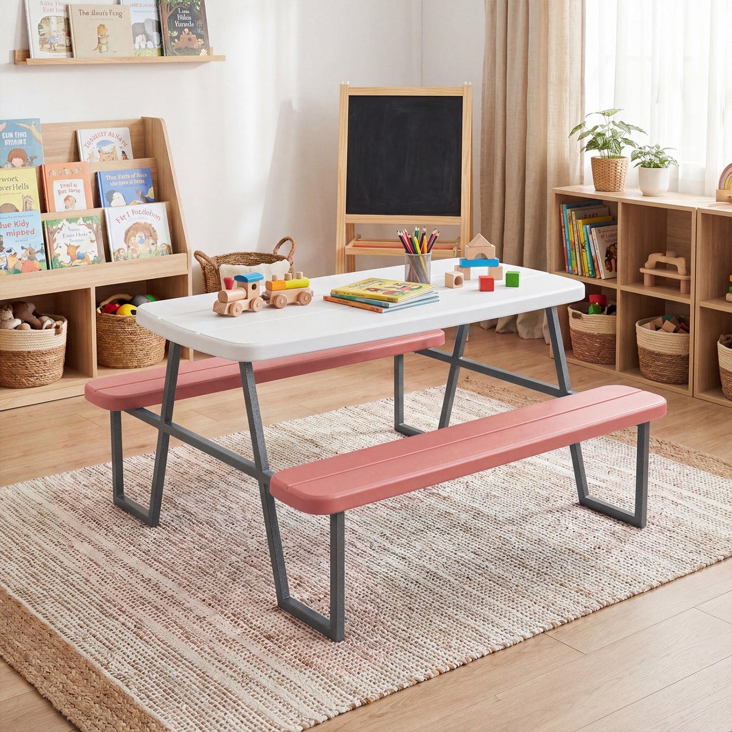 Kids Picnic Table with Benches and Umbrella - Seats 4