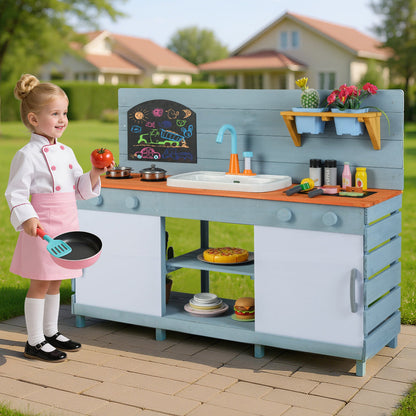Kids Play Kitchen Set with Stoves for Boys Girls Aged 3-8-Blue