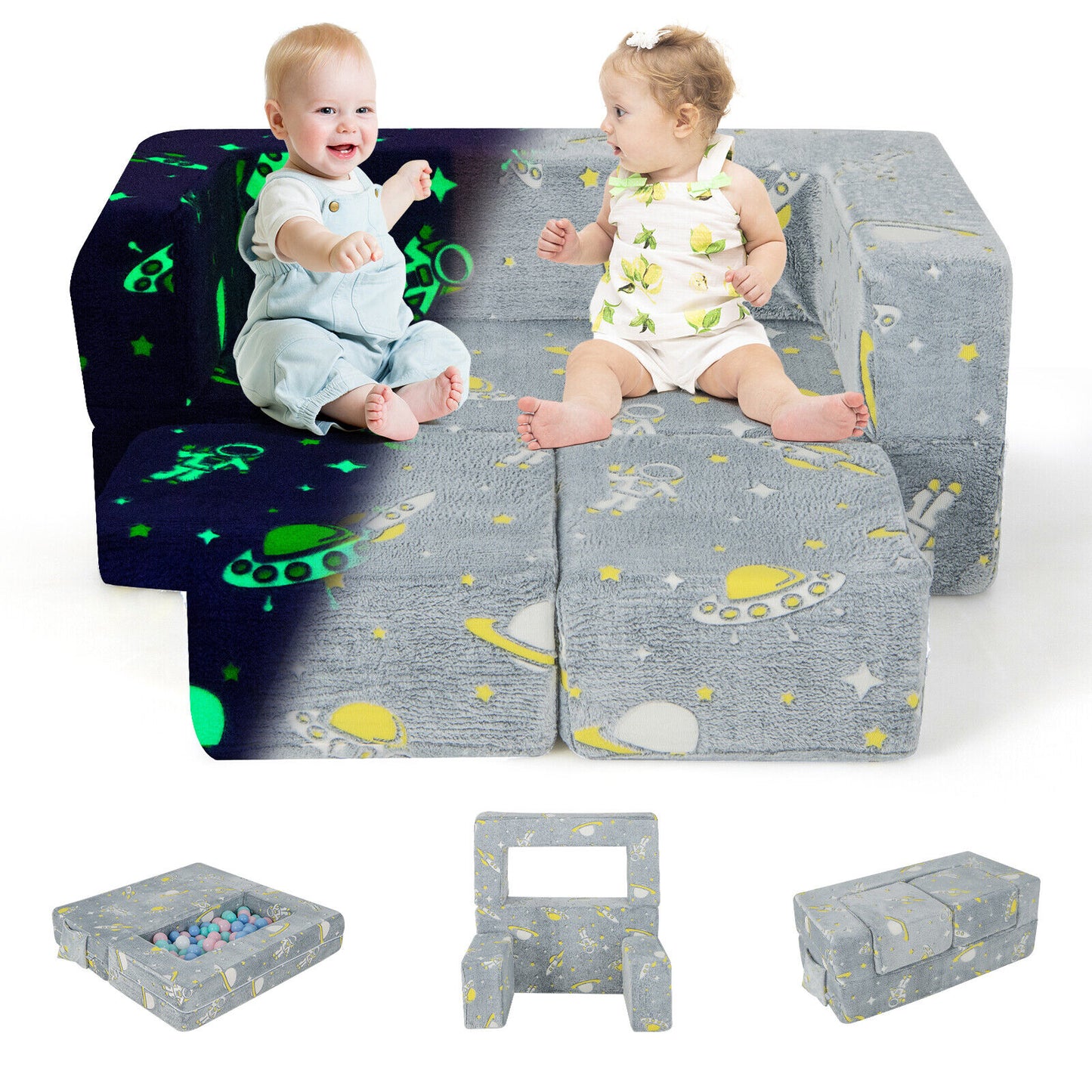 Kids Play Sofa with Ottoman and Washable Cover