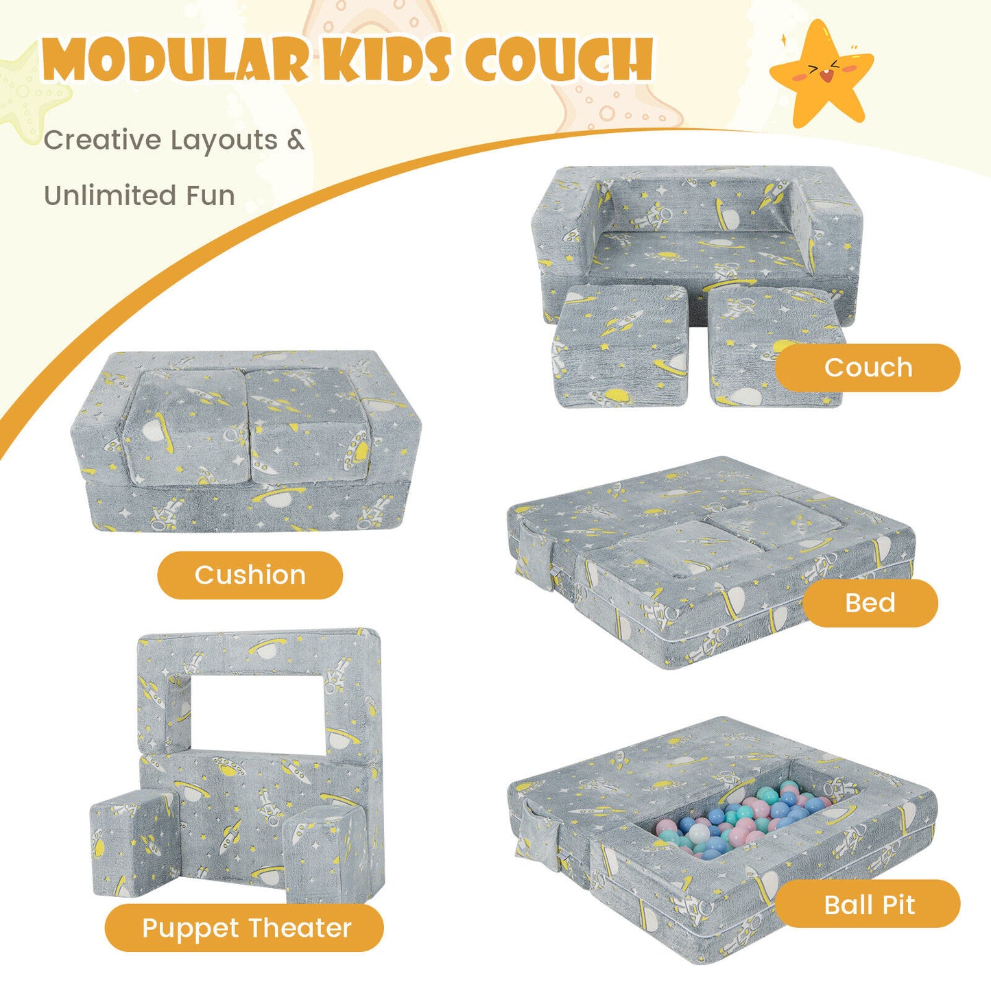 Kids Play Sofa with Ottoman and Washable Cover