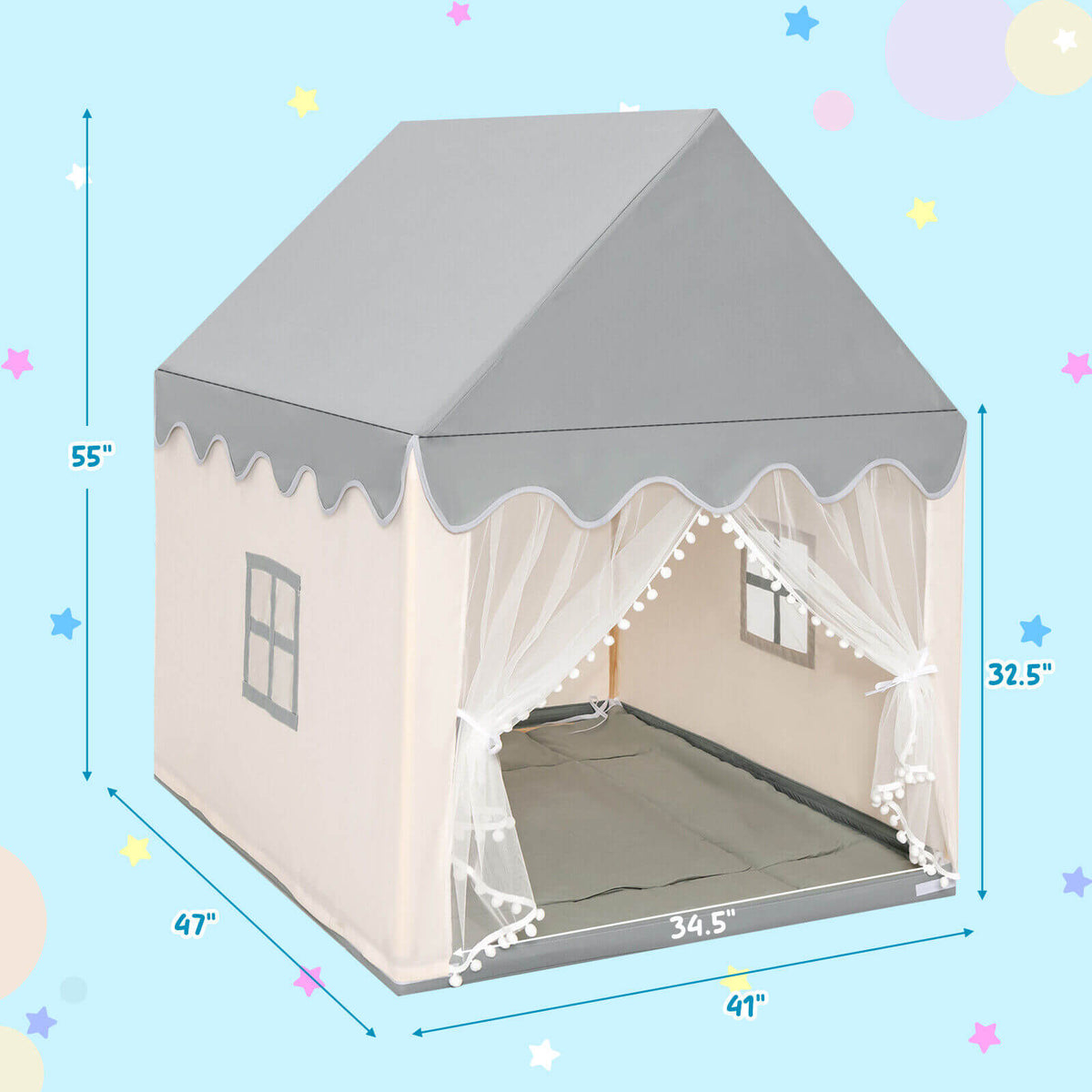 Kids Large Play Castle Fairy Tent with Mat