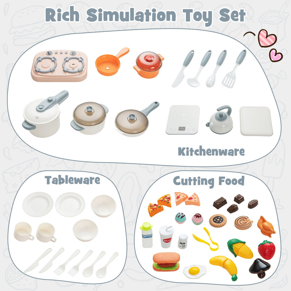 Kids Play Kitchen Toy with Stove Sink Oven with Light and Sound