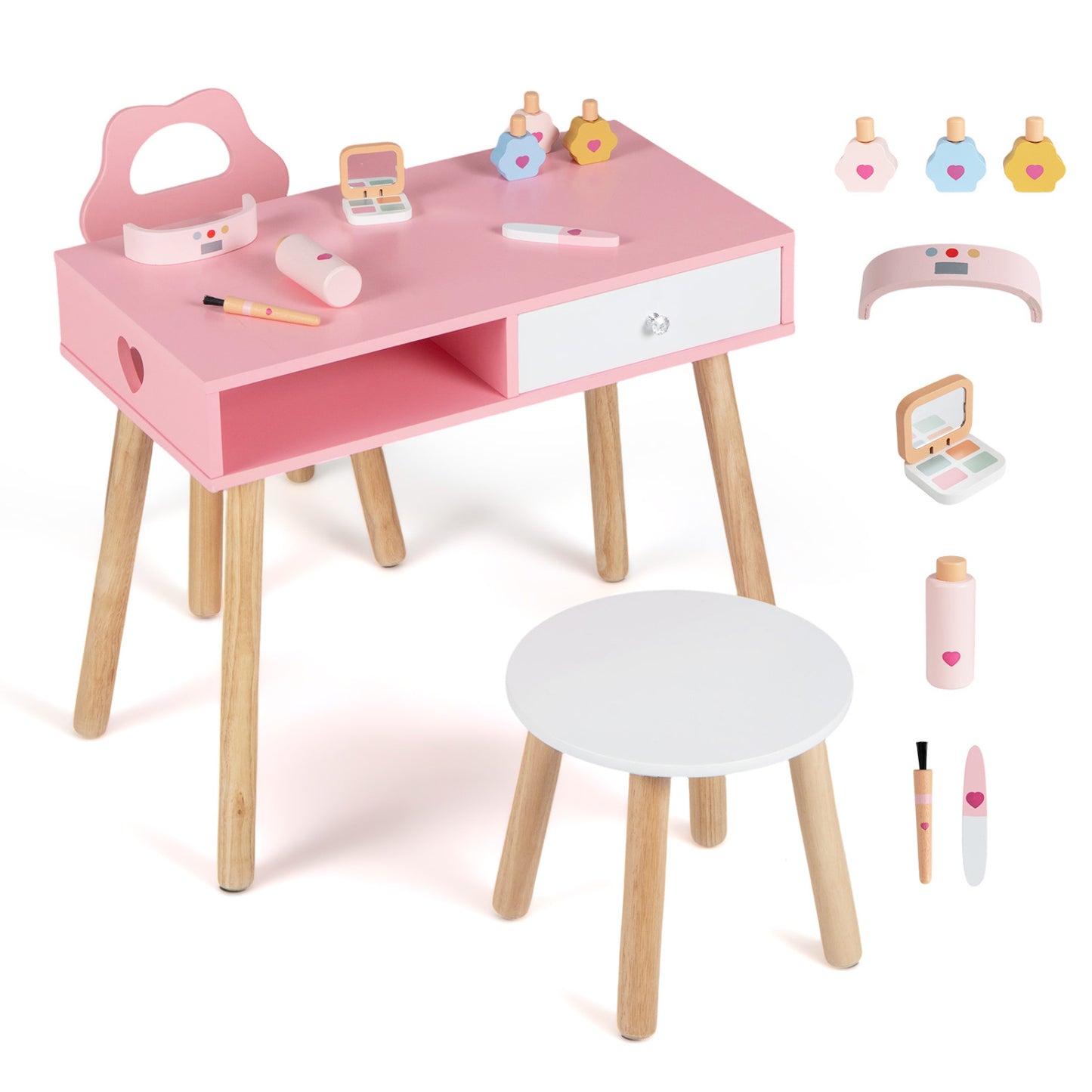 Kids Pretend Nail Salon Playset with Chair and Stool