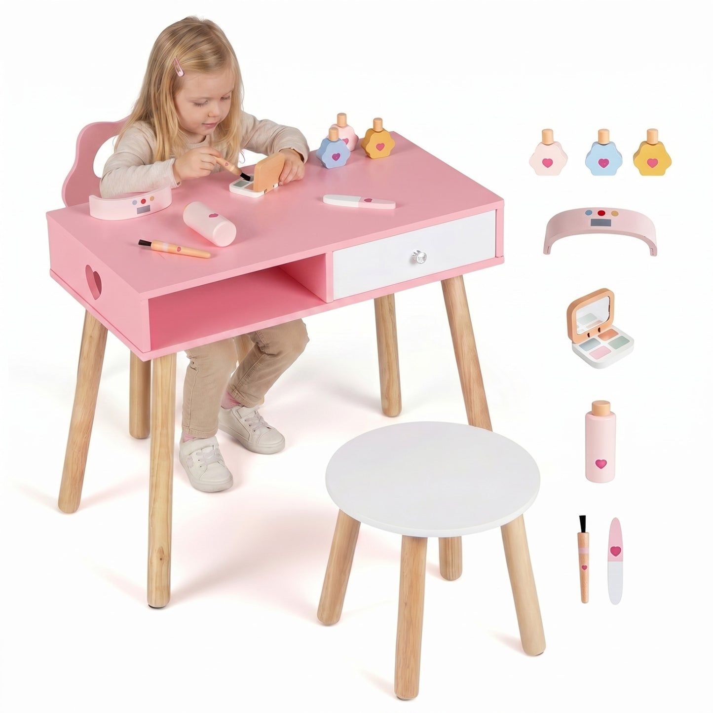 Kids Pretend Nail Salon Playset with Chair and Stool