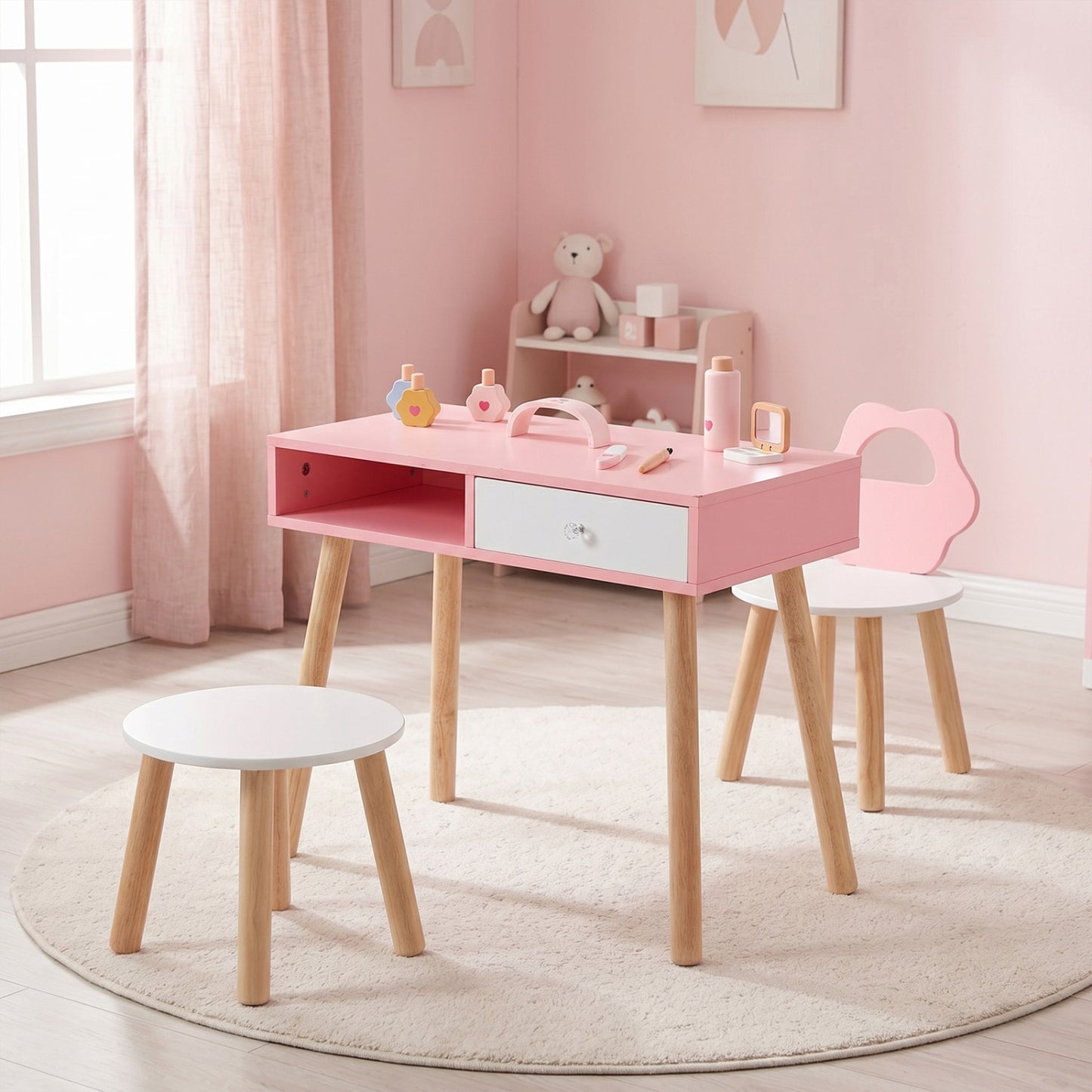 Kids Pretend Nail Salon Playset with Chair and Stool