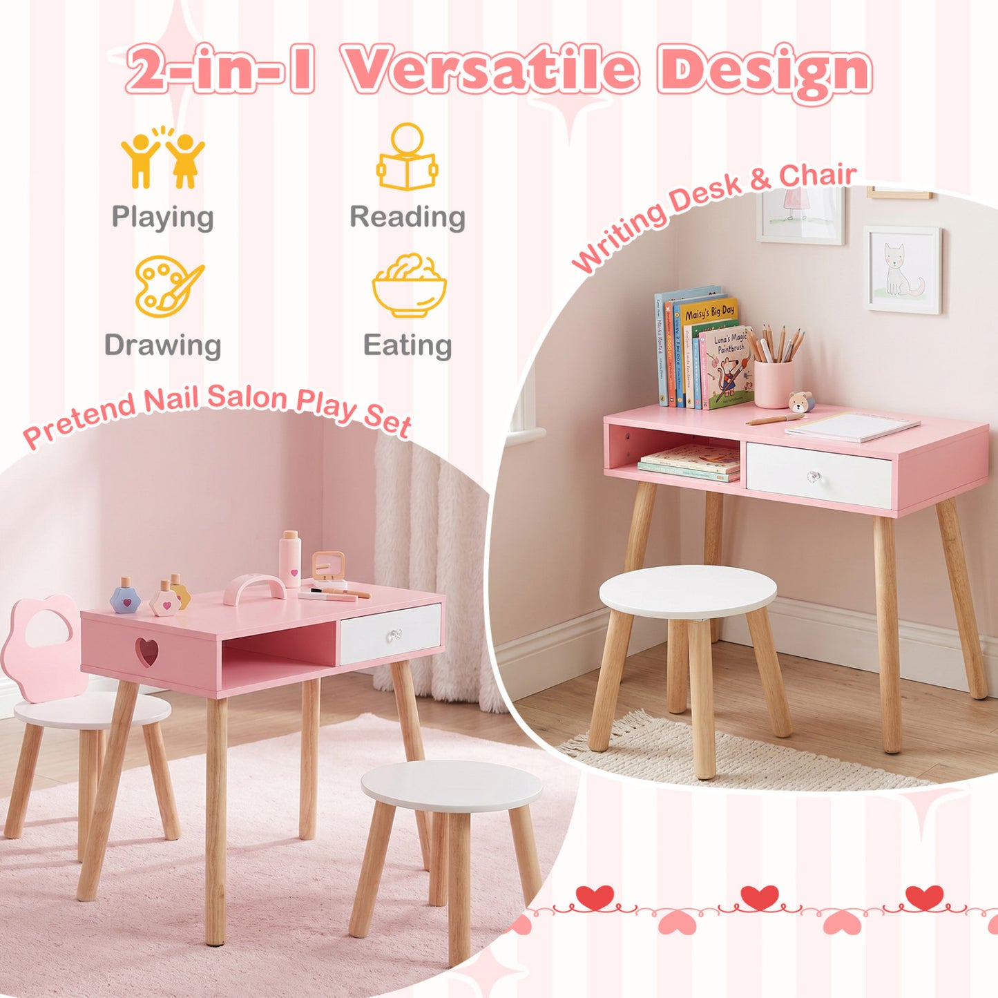 Kids Pretend Nail Salon Playset with Chair and Stool
