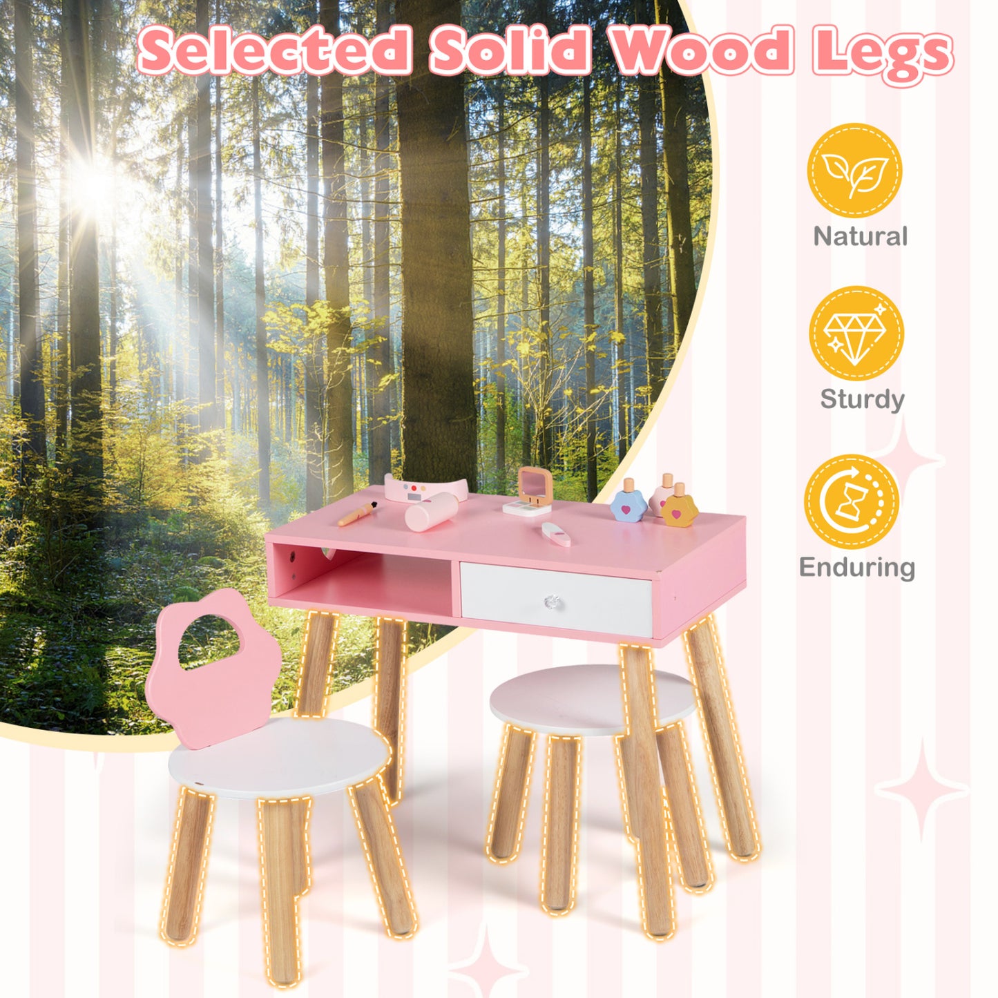 Kids Pretend Nail Salon Playset with Chair and Stool