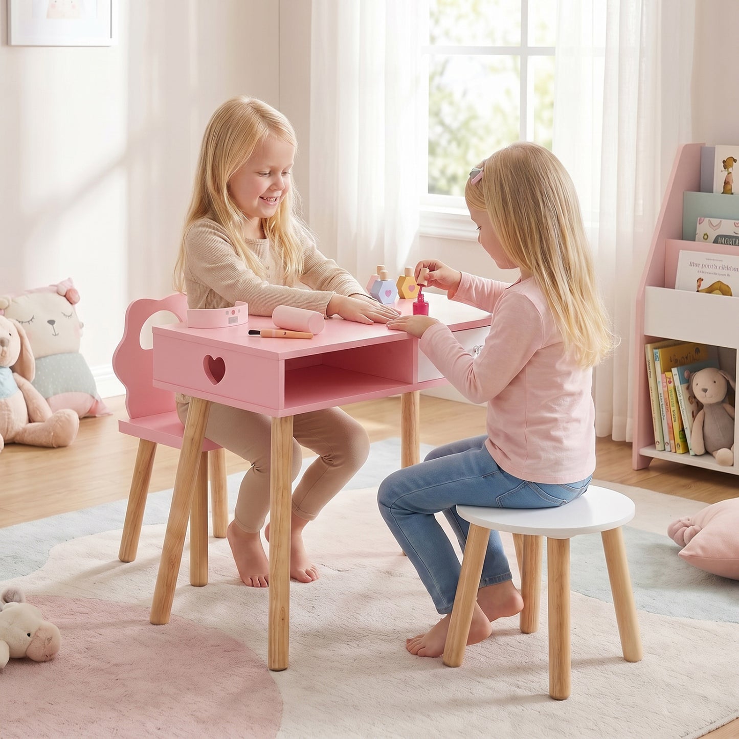 Kids Pretend Nail Salon Playset with Chair and Stool